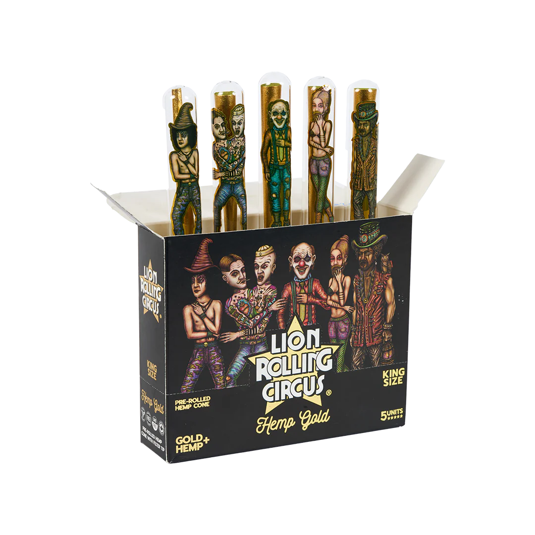 Lion Rolling Circus LRC GOLD HEMP Cone in glass tube 5 tubes per box