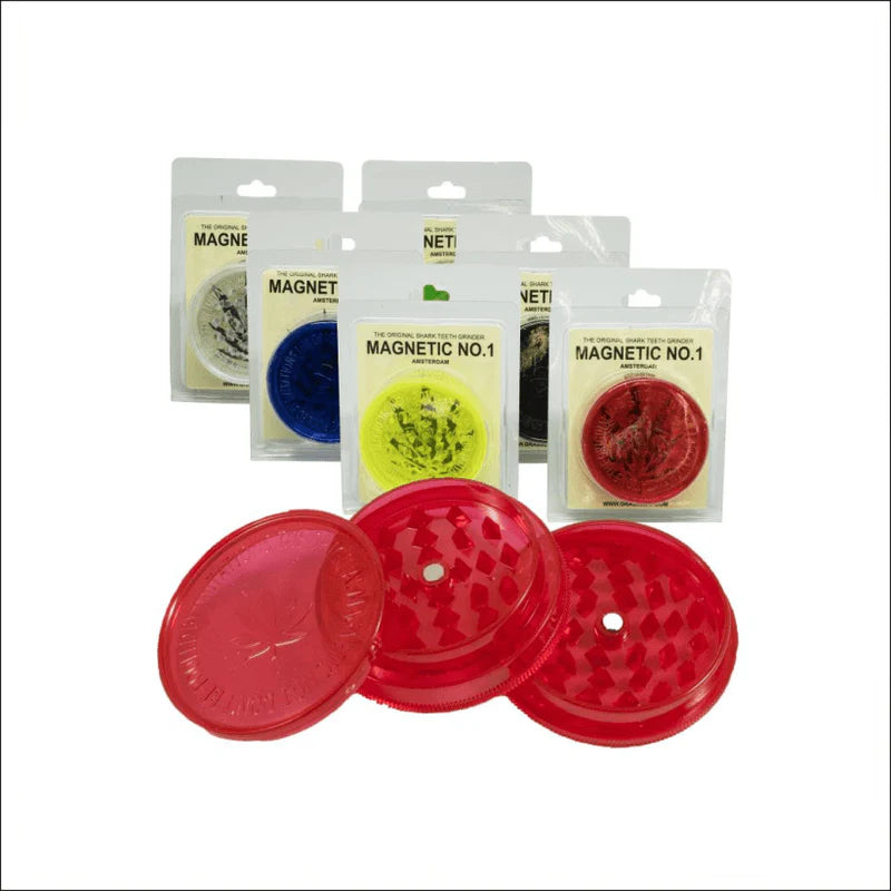 No1 Magnetic Plastic Shark Teeth Grinder Assorted Colours x 12