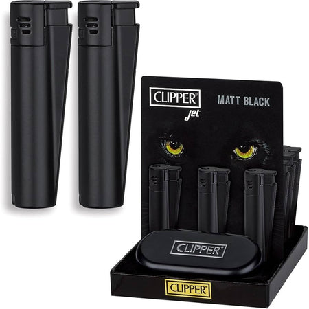 Clipper Metal JET Windproof Large Lighter & Case Black x 12
