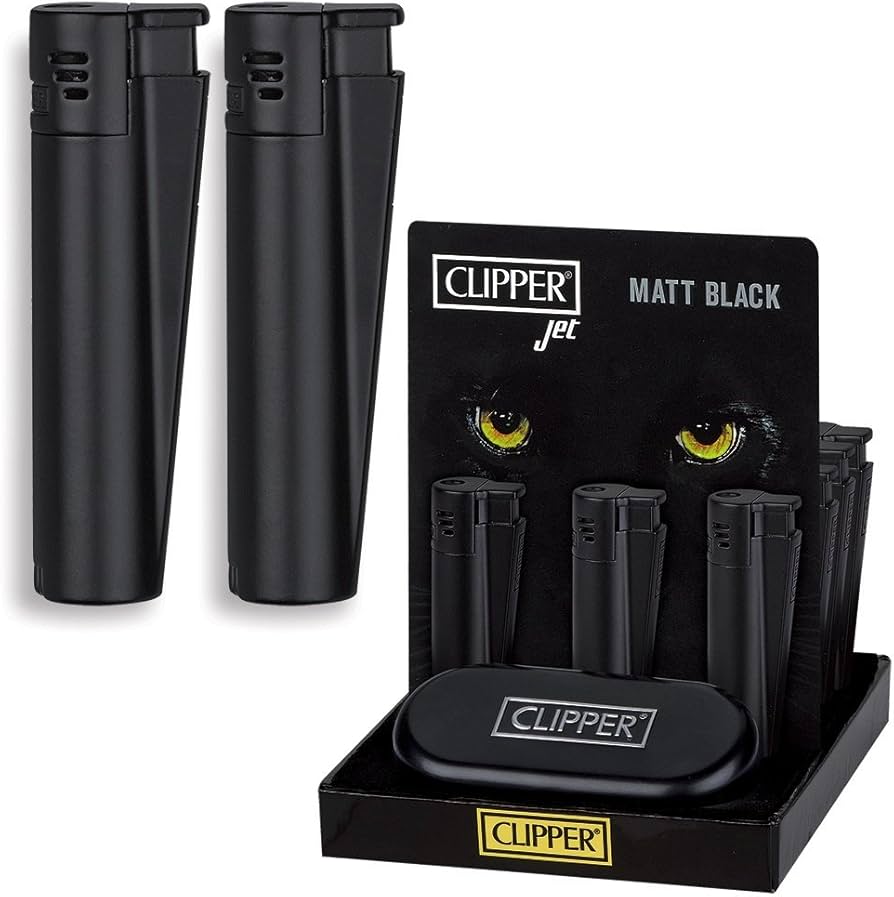 Clipper Metal JET Windproof Large Lighter & Case Black x 12