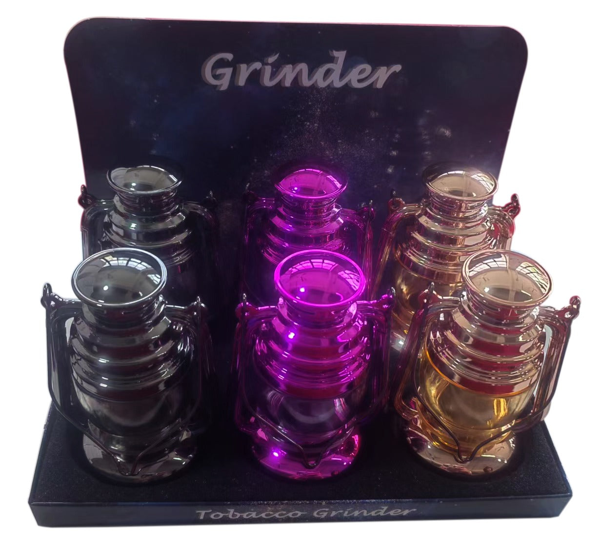 SINGLE Lite Up Lantern Glass Herb Grinder Assorted Colours x 1