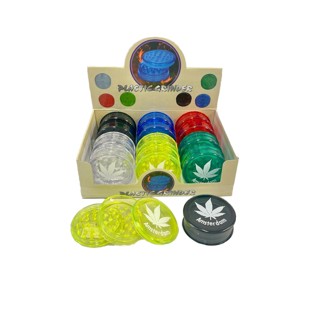 3 Part Tier Plastic Grinder Assorted Leaf in Display x 12