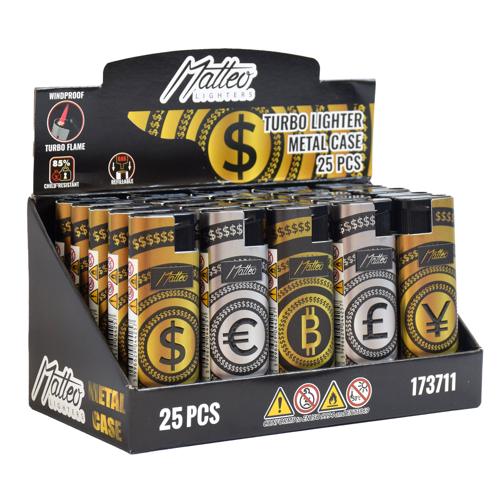 Matteo Metal Turbo Lighter Bitcoin Windproof 25 pack