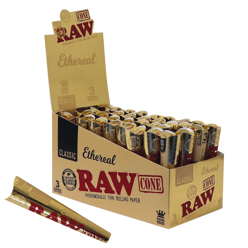 NEW Raw ETHEREAL GOLD Pre Rolled Cones King Size 3 Pack x 32 Sales