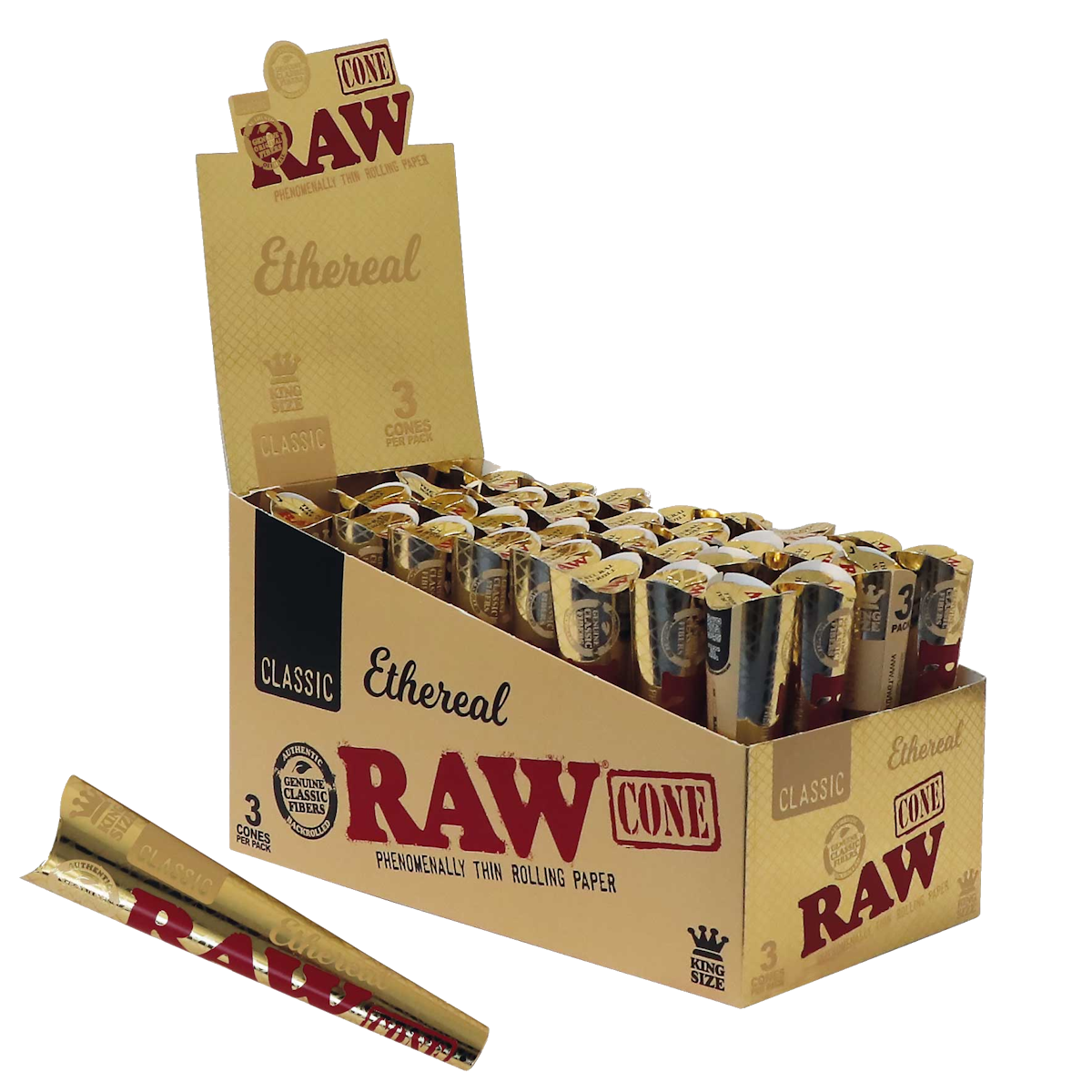 NEW Raw ETHEREAL GOLD Pre Rolled Cones King Size 3 Pack x 32 Sales