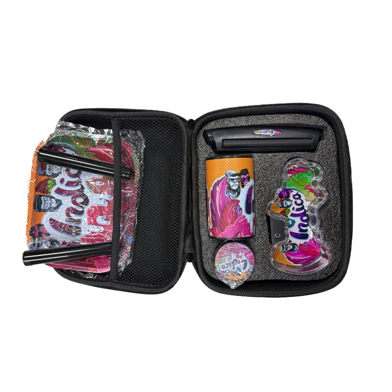 Zipper Set Smoking Set with Ashtray, Grinder, Tray and Containers Gift Set - Indica