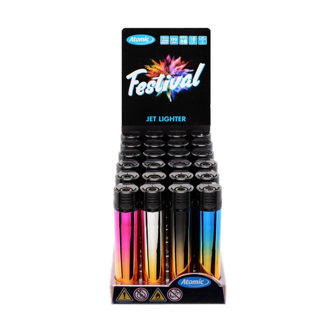 Atomic Festival ELECTRONIC TURBO JET TWO-TONE LIGHTER ASSORTED COLORS Metallic