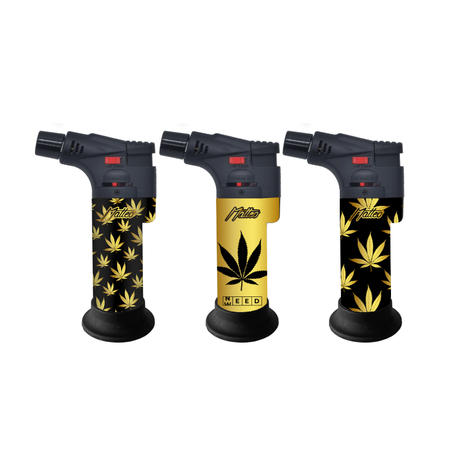Big Jet Torch Lighter Matteo Gold and Black Weed 196034 x 12
