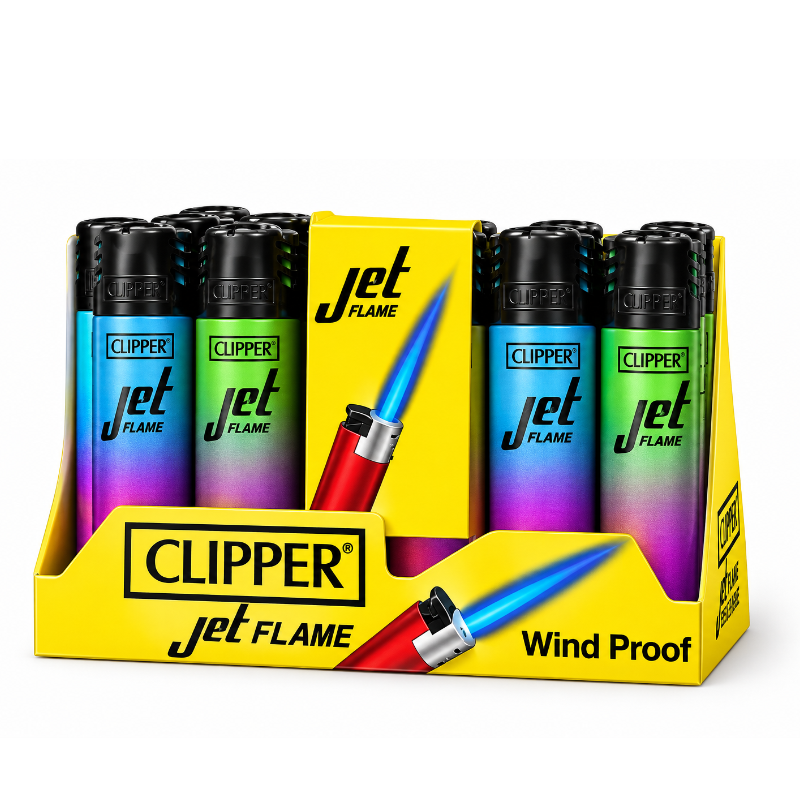New colour Windproof Clipper Jet Flame Lighter Metallic Gradient x 24 pack