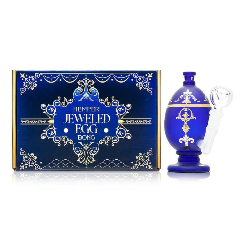 Hemper USA Glass Jewelled Egg Bong 5.5" Blue Boxed