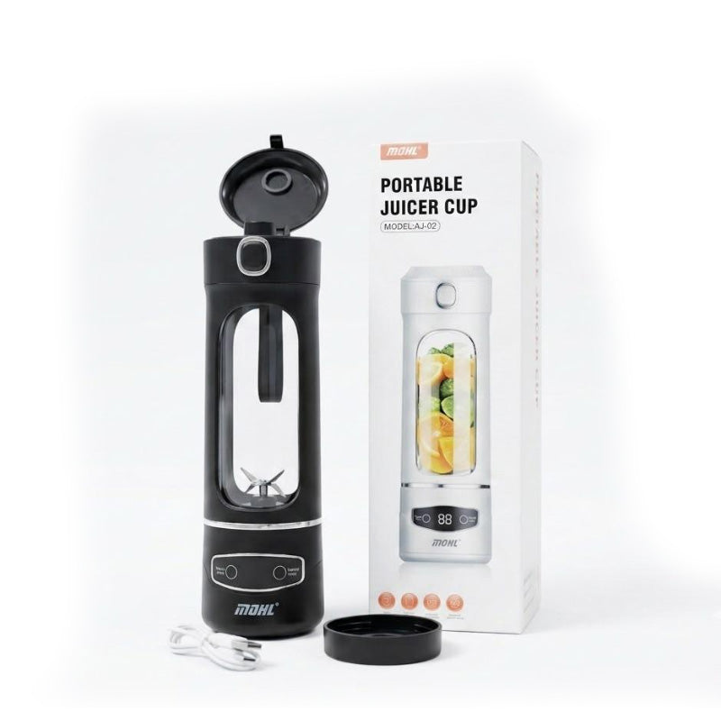 MOHL Portable Juicer Cup AJ-02 – Rechargeable USB Personal Blender with Digital Display, 6-Blade Smoothie Maker, Travel Bottle