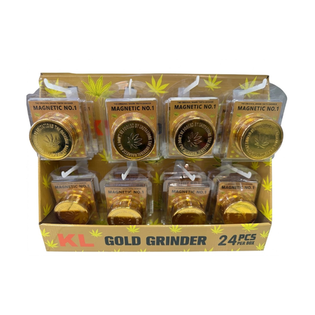 Gold Magnetic No.1 Grinder – Premium Metal Herb Grinder (24 PCS Display Box)