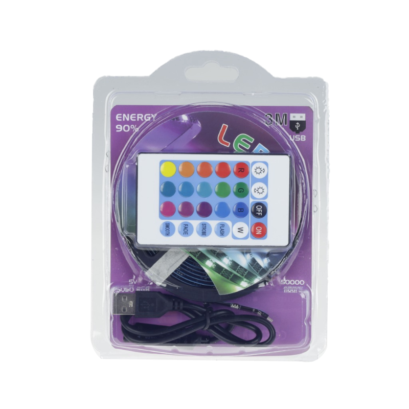 3M USB RGB LED Strip Light Kit – Multicolor Backlighting with Remote Control