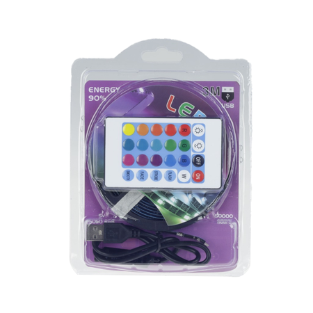 3M USB RGB LED Strip Light Kit – Multicolor Backlighting with Remote Control