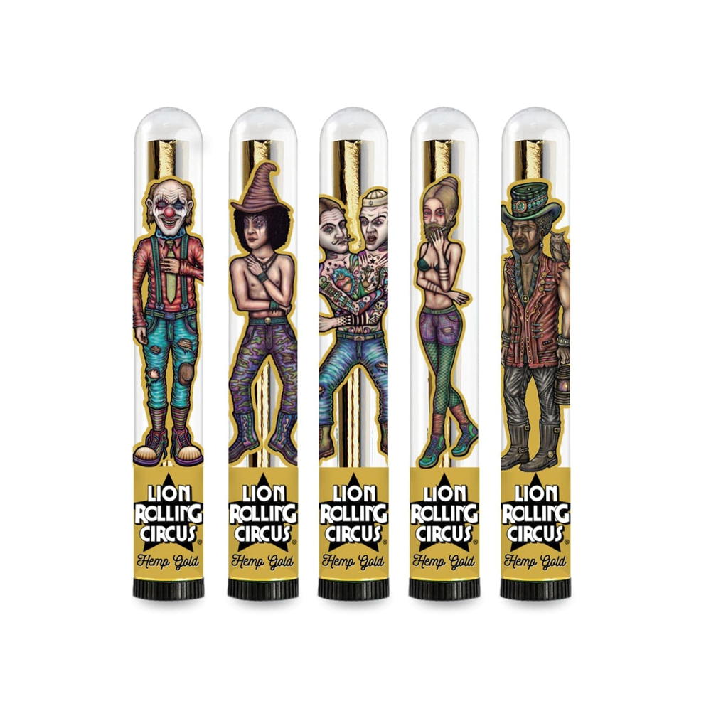 Lion Rolling Circus LRC GOLD HEMP Cone in glass tube 5 tubes per box