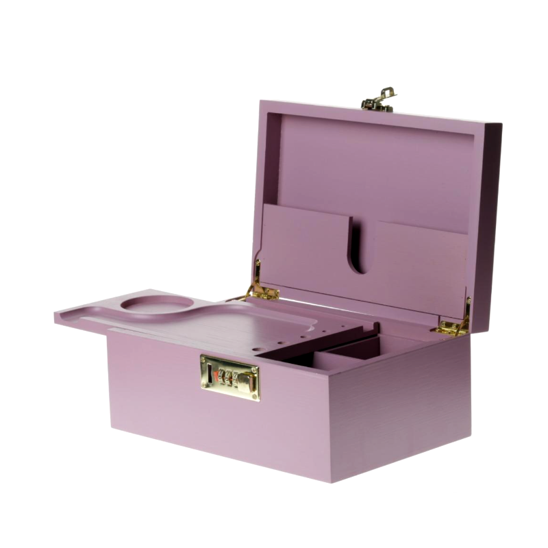 High Quality Purple Bamboo Wooden Stash Box with Lock, Wood Rolling Tray