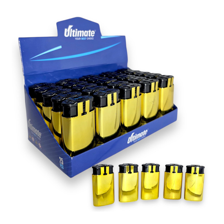 Ultimate Dual Flame Lighter Metal Gold 25 Pack (Windproof + soft flame)