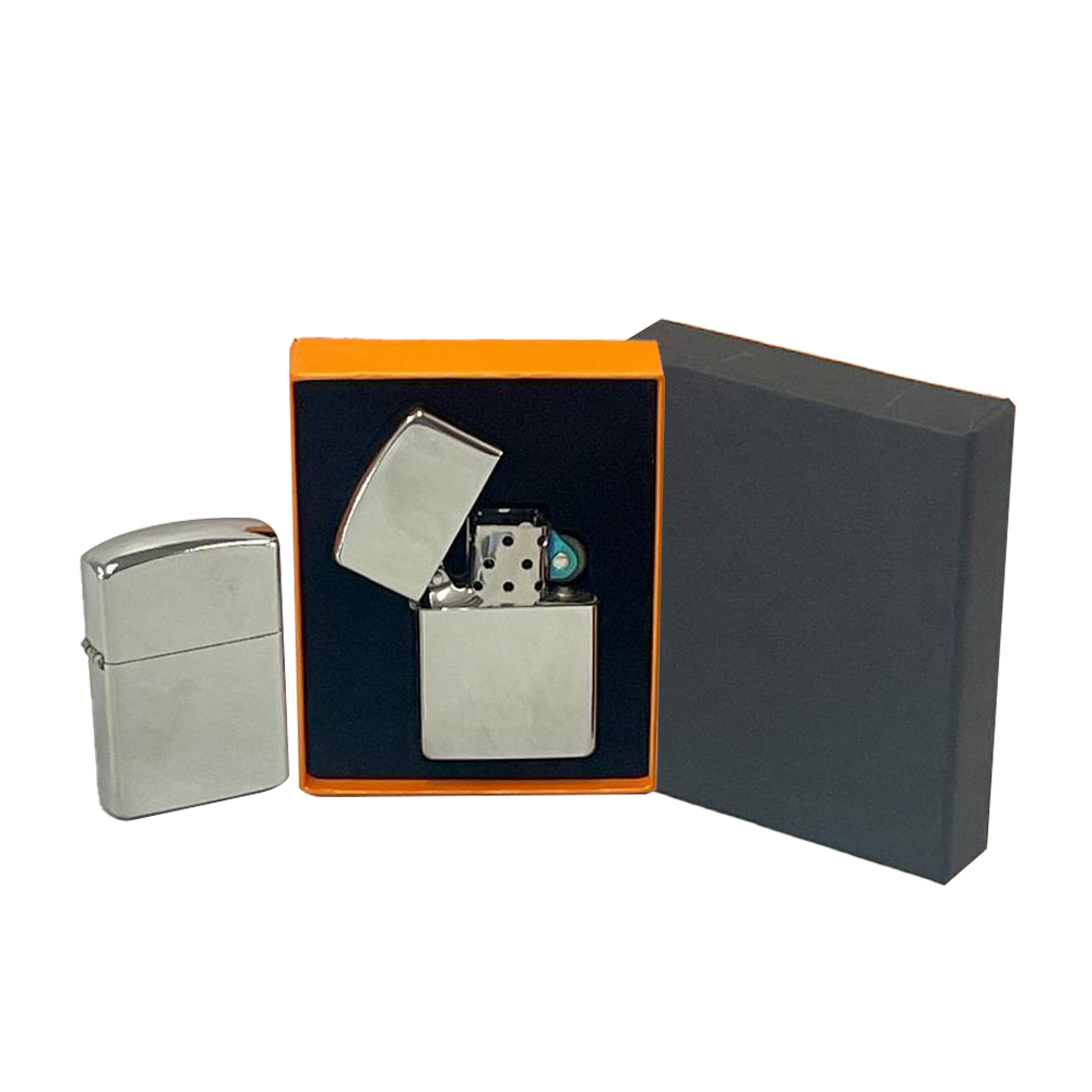 Lighter Metal Silver Petrol Lighter in Black Presentation Box