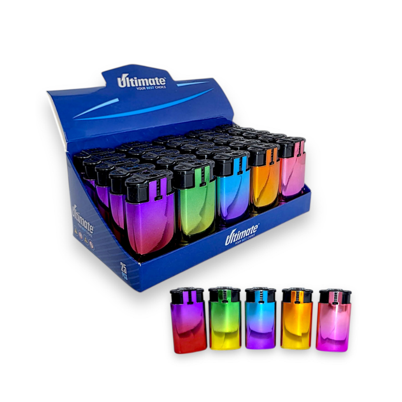 Ultimate Dual Flame Lighter Metal Rainbow 25 Pack (Windproof + soft flame)