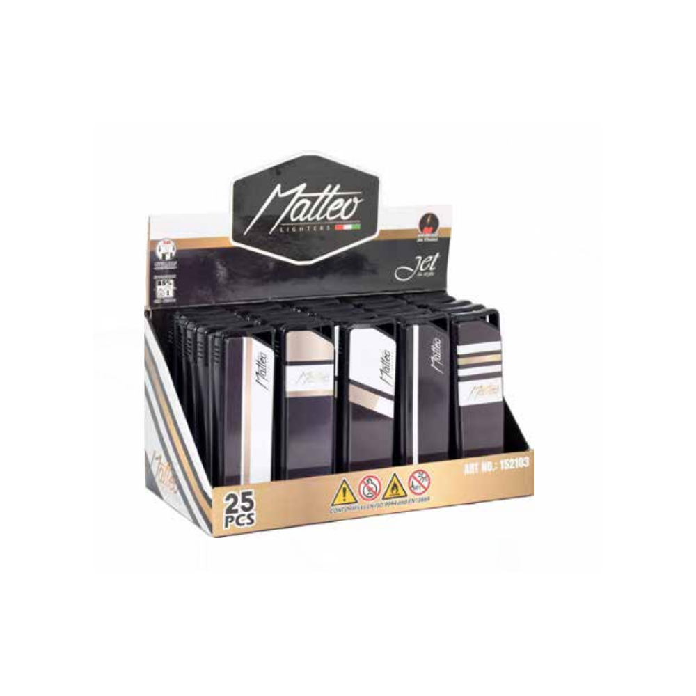 Matteo Jet in Style Lighter Metal Elegant Gold Windproof 25 pack