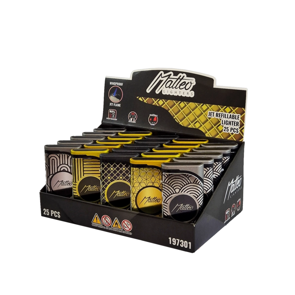 Matteo Jet Lighter Las Vegas Metal Gold Silver Windproof 25 pack