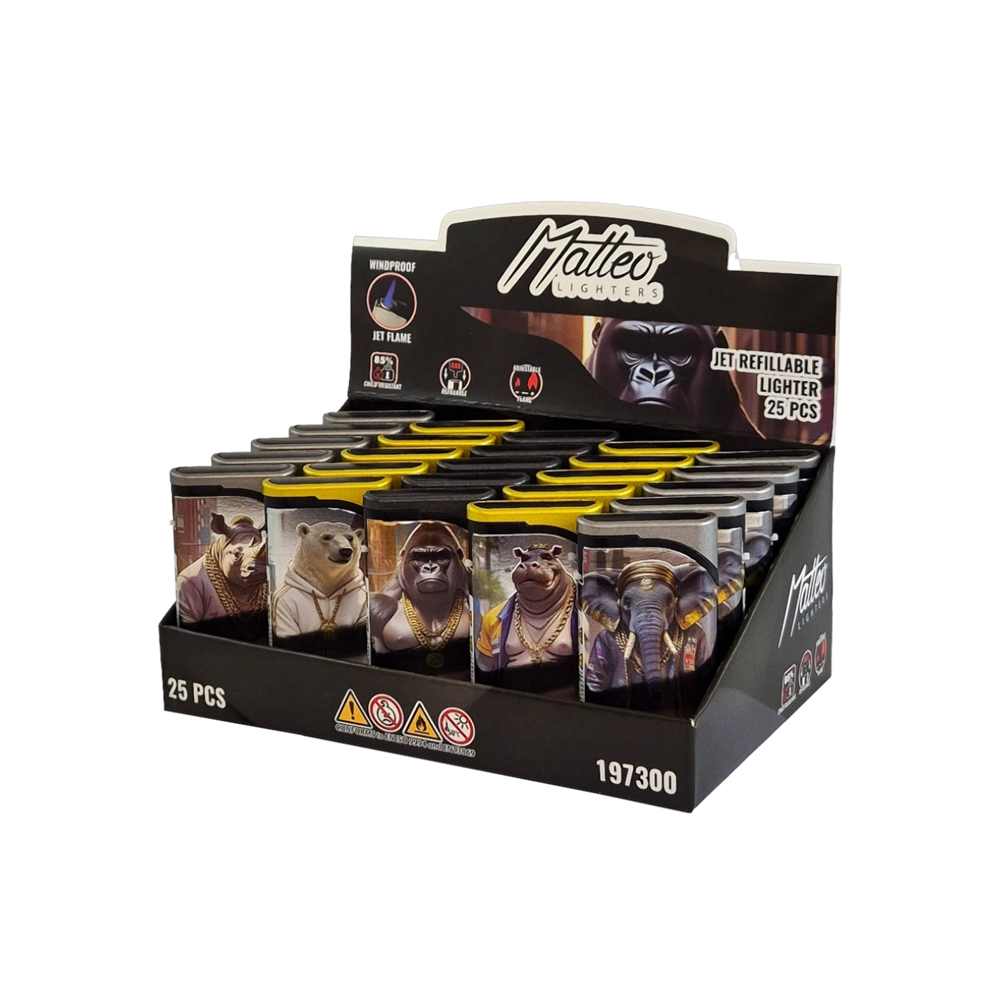 Matteo Jet Lighter Las Vegas Gangsta Animals Metal Windproof 25 lighters