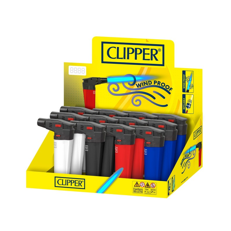 Clipper MEDIUM TORCH Jet Turbo Windproof Lighter TRAY Display x 12 Units MDT1S001UK