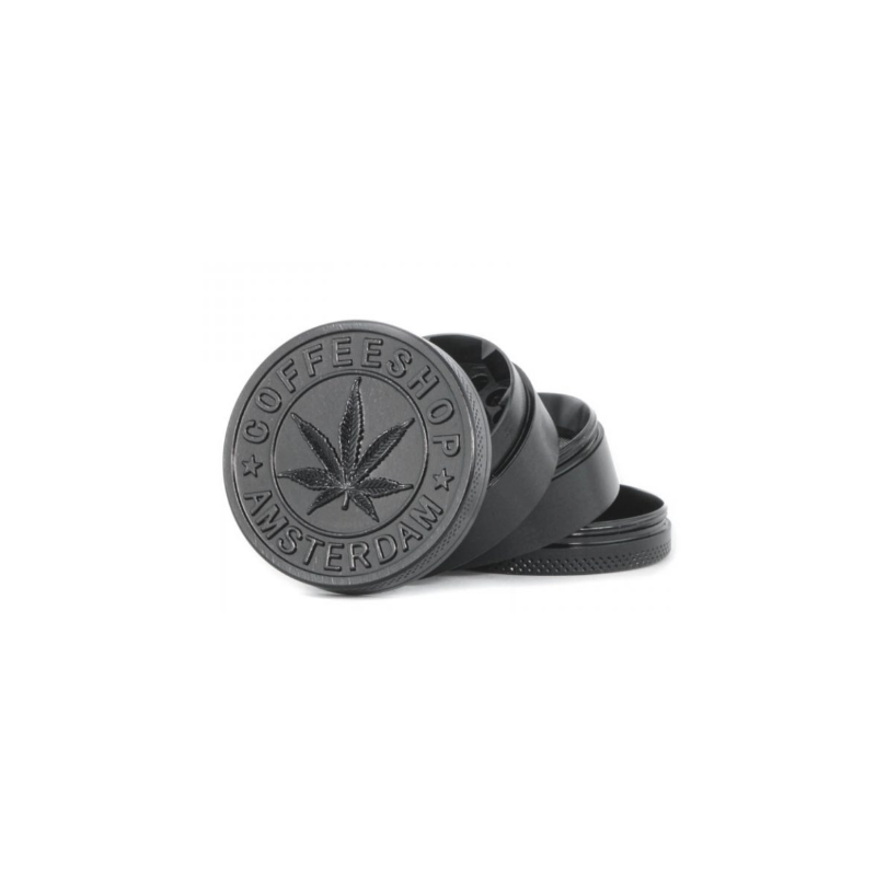 Metal Grinder 4parts 50mm 3D Embossed Amsterdam Black 12 Pack