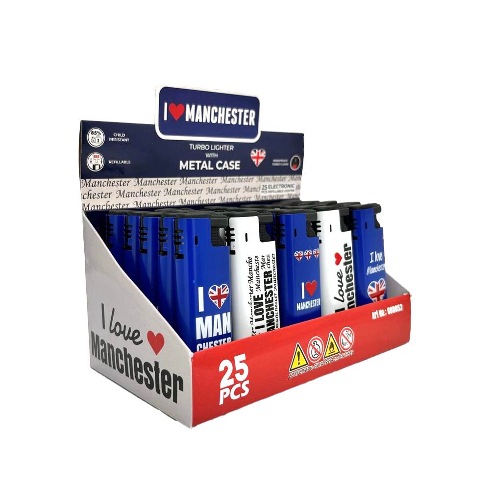 Metal Turbo Jet ❤️ Manchester lighter With Metal Case x 25 pack