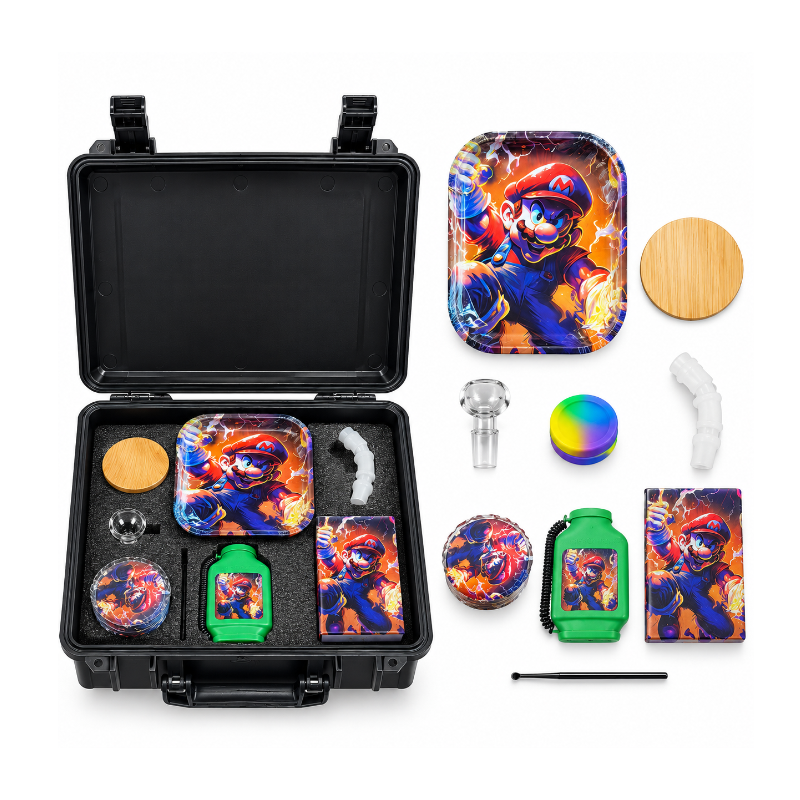 Premium Portable Smoke Kit Gift Set – Mario artwork Complete Travel Kit with Carrying Case & Accessories