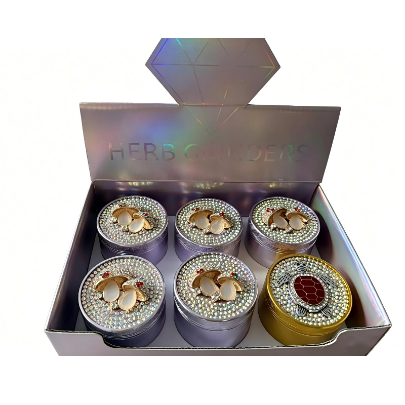 Luxury Rhinestone Metal Herb Grinder Set 63 – Assorted Crystal & Turtle Design | 4-Piece 6 pack SS-0013