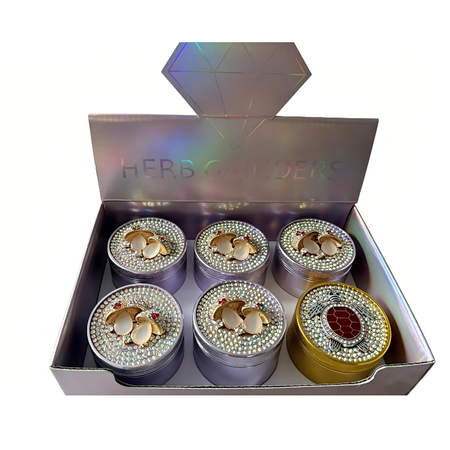 Luxury Rhinestone Metal Herb Grinder Set 63 – Assorted Crystal & Turtle Design | 4-Piece 6 pack SS-0013