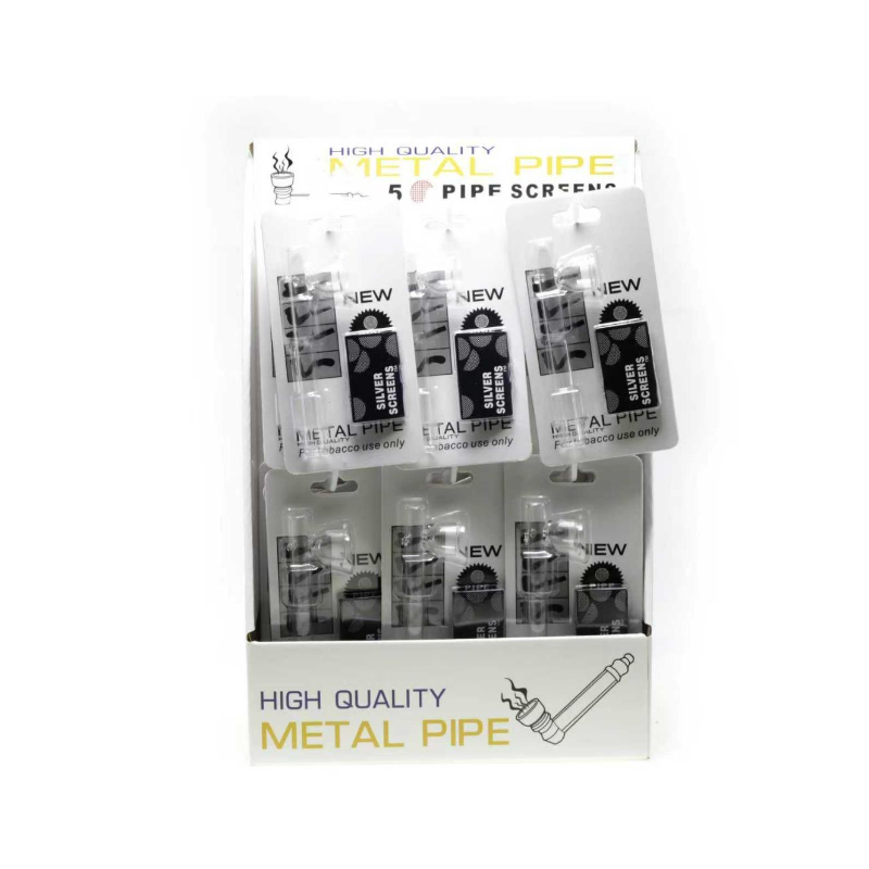 Clear Glass Pipe & Silver Screen x 24 pack