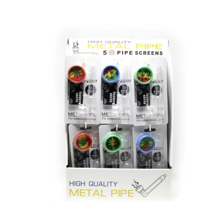 Clear Glass Pipe & Grinder & Screen x 24 pack