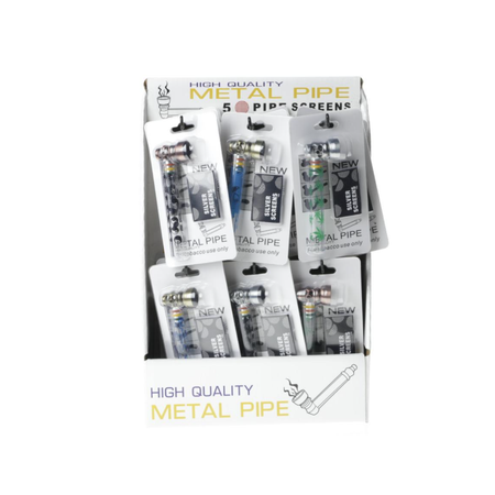 High Quality Metal Glass Pipe & Silver Screen Assorted Design  x 24 SS-0415