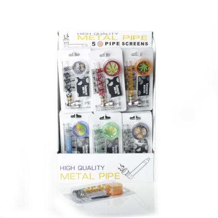 High Quality Glass Pipe & Silver Screen  + Grinder x 24 SS-0492