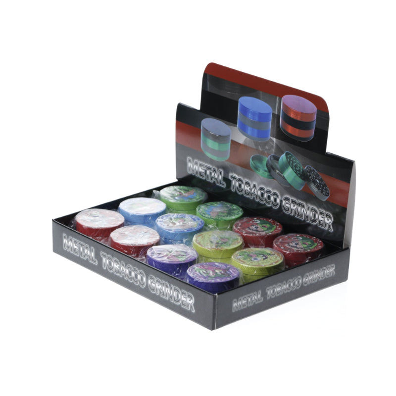50mm R&M Metal Tobacco Grinder – Assorted Colours & Random Designs | Premium 4-Piece Herb Grinder 12 pack