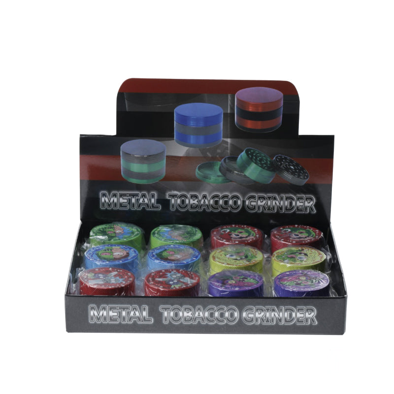 50mm R&M Metal Tobacco Grinder – Assorted Colours & Random Designs | Premium 4-Piece Herb Grinder 12 pack