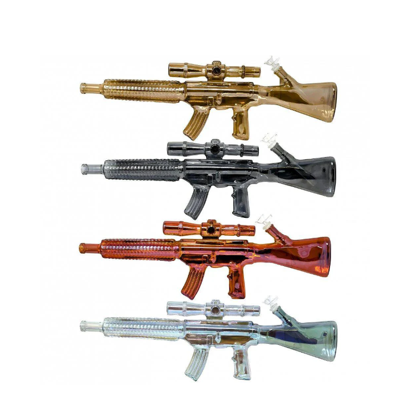 Novelty Metallic Rifle Gun Glass Bong Assorted Colour 62CM x 1