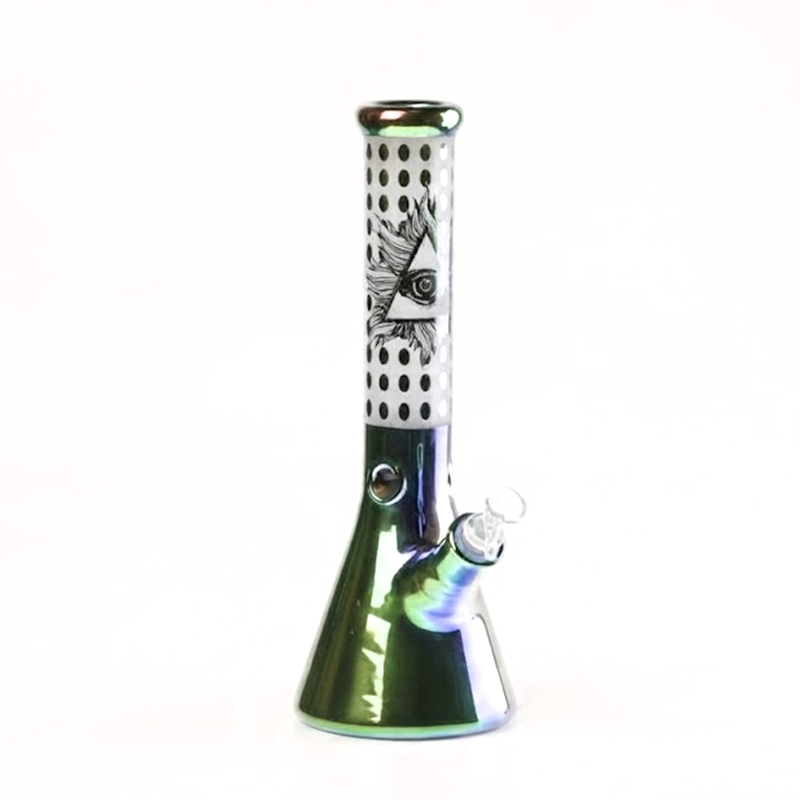 Beaker Green Stunning Iridescent  Metallic Finish Glass Bong 35cm SS-7306