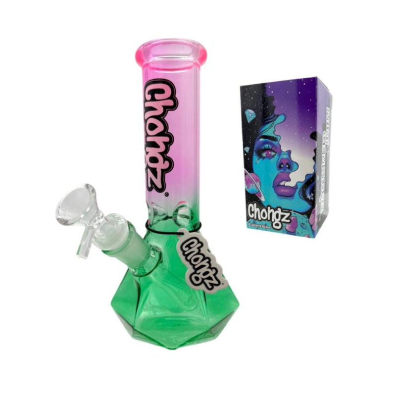 Chongz Glass 20cm “Mini Gemstone” Green & Pink Bong