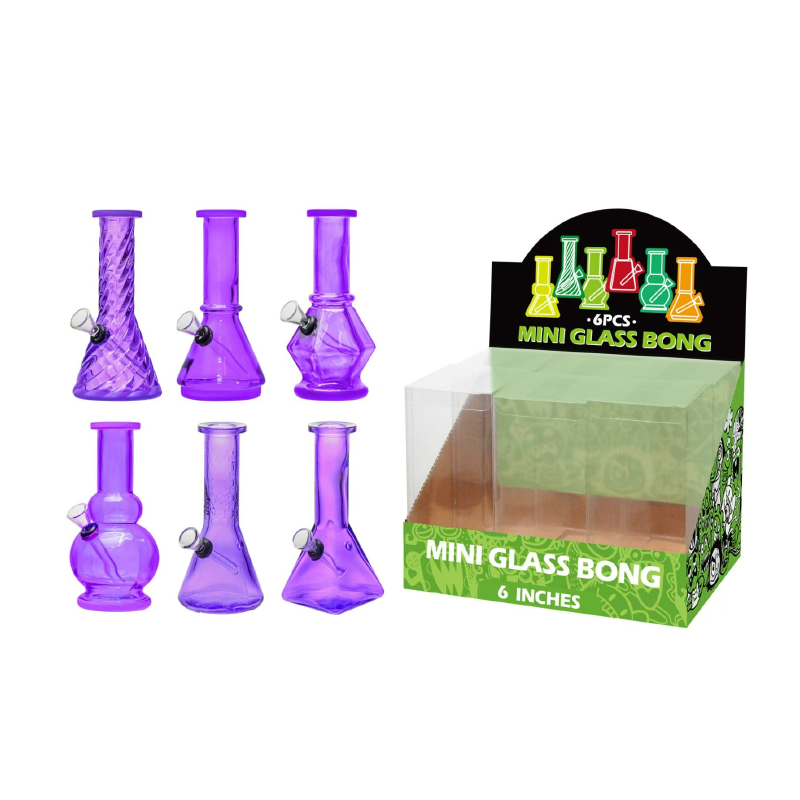 Mini Glass Bong Purple Assorted Design 6inch x 6