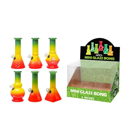 Mini Glass Bong Rasta Assorted Design 6inch x 6