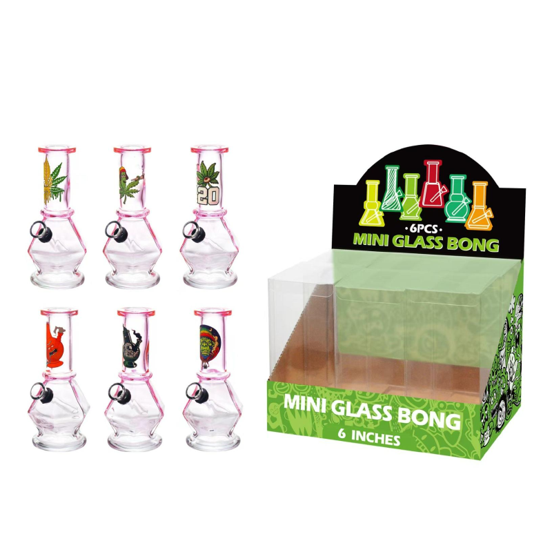 Mini Glass Bong Rasta Assorted Design 6inch x 6