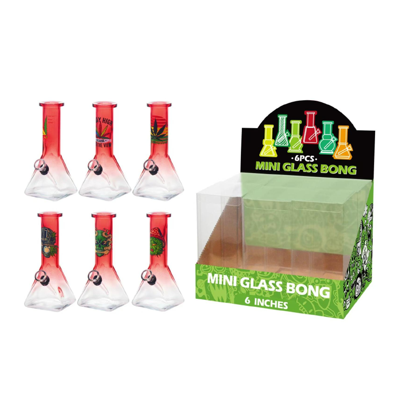 Mini Glass Bong Red Rasta Assorted Design 6inch x 6