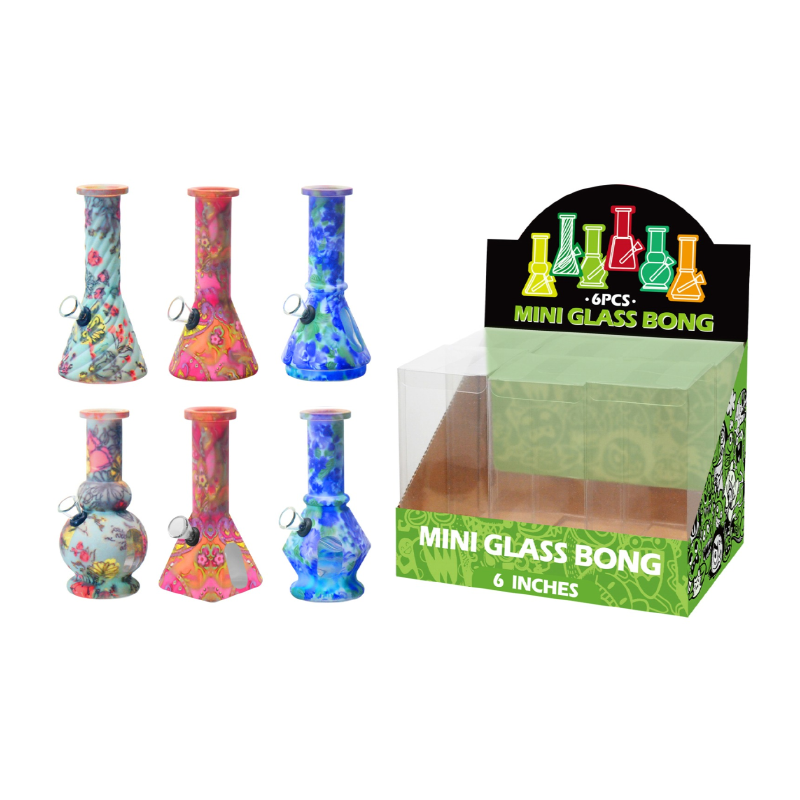 Mini Glass Bong Assorted Design 6inch x 6 SS-1235