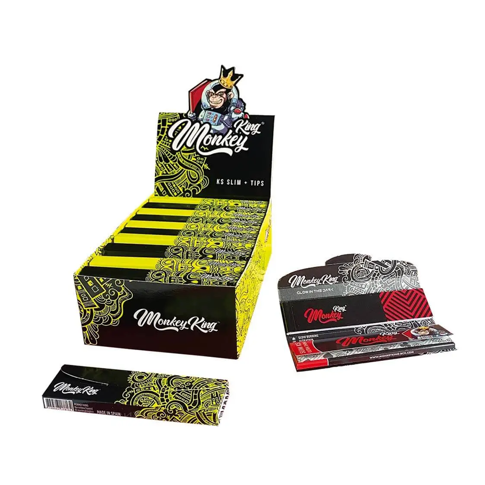 Monkey King King Size Slim Rolling Papers + Tips Yellow Flowers Edition