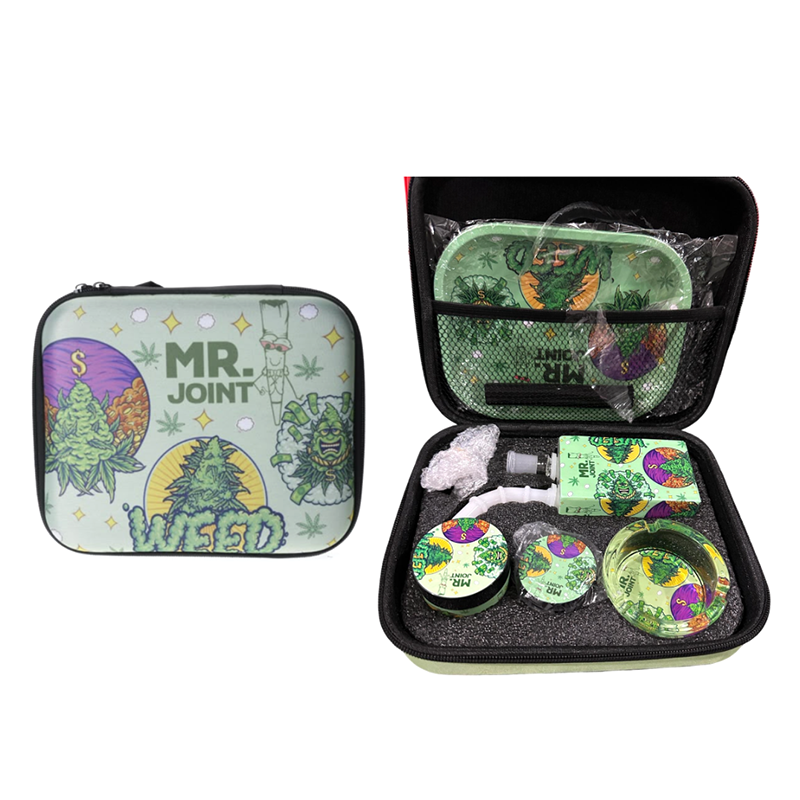 Zipper Set Smoking Mr. Joint with Ashtray, Grinder, Tray, Bong and Containers Gift Set SS-0010