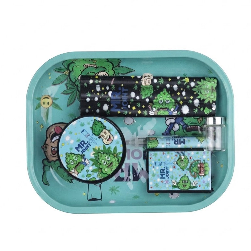 Mr.Joint Tray Gift Set – Oil Lighter, Small Metal Pipe, Plastic Grinder & 3-Piece Joint Holder SS-2176