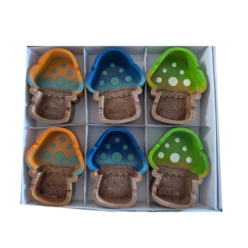 POLYSTONE ASHTRAYS - MUSHROOM MIXED COLOURS Large 6PCS in Display Box SS-1603